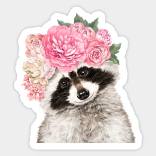 Baby Raccoon with Flower Crown Sticker